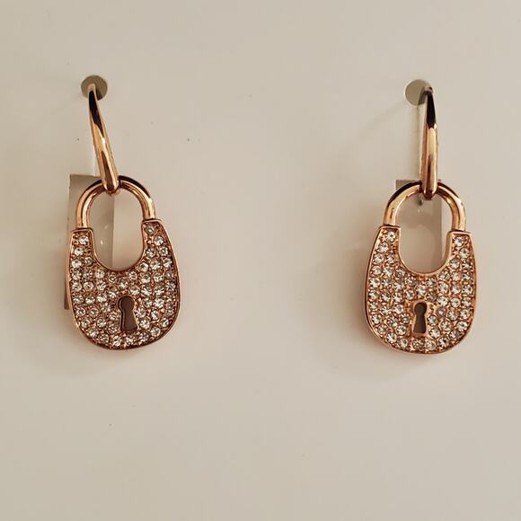 Michael Kors Heritage Rose Gold‎ Tone Pave Crystal Padlock Drop Earrings NWT - Picture 7 of 7